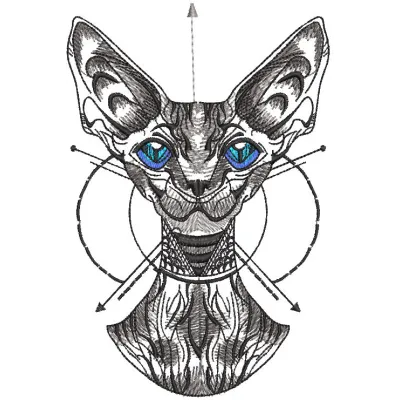 Preview of the Graceful Peterbald embroidery design featuring an elegant cat motif for various stitching projects.
