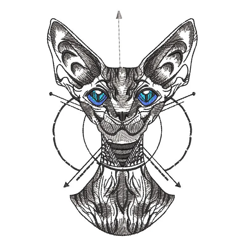 Preview of the Graceful Peterbald embroidery design featuring an elegant cat motif for various stitching projects.