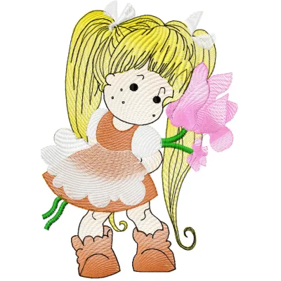 Embroidery design featuring a charming girl motif, ideal for stitching on t-shirts, hoodies, and bags.