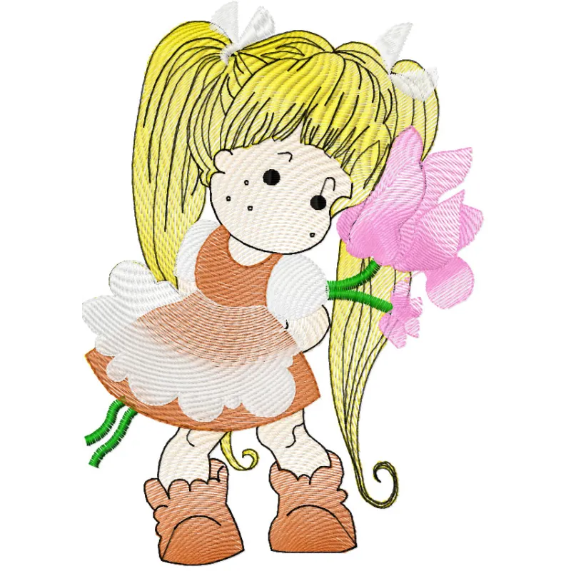 Embroidery design featuring a charming girl motif, ideal for stitching on t-shirts, hoodies, and bags.
