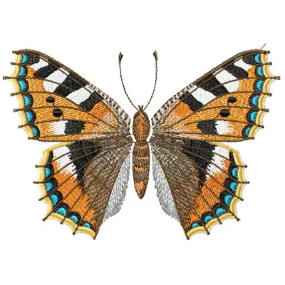 Aglais urticae butterfly embroidery design showcasing intricate stitching patterns for creative projects.