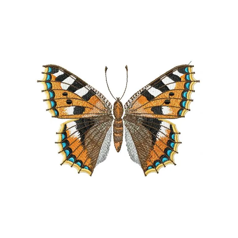 Aglais urticae butterfly embroidery design showcasing intricate stitching patterns for creative projects.