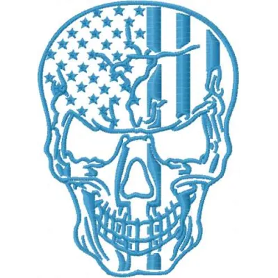 Preview of the Patriotic Skull 2 embroidery design featuring a skull motif with American flag elements.