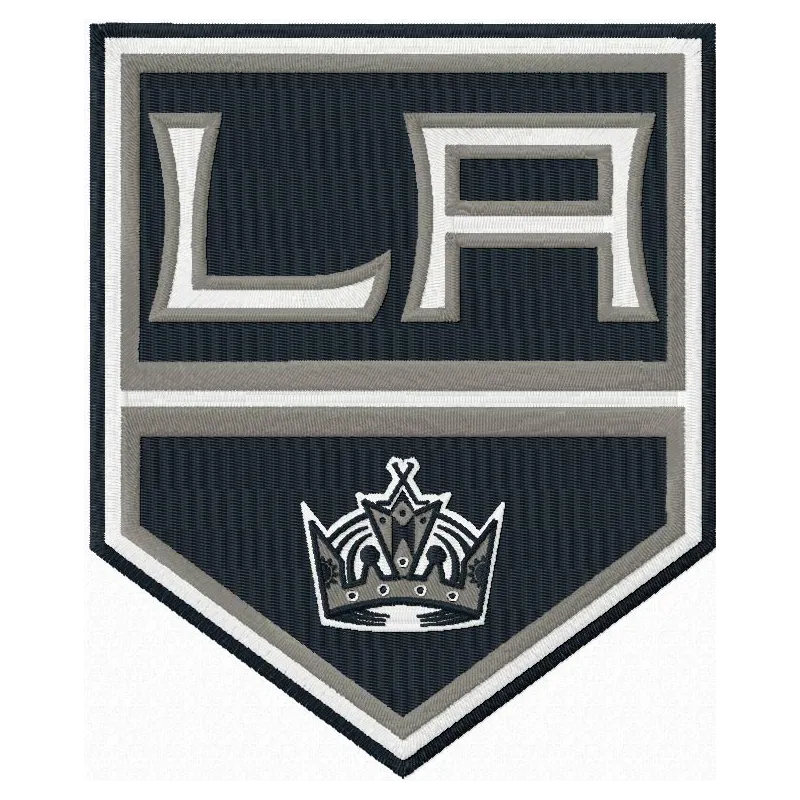 Los Angeles Kings logo embroidery design showcased on fabric, ideal for hockey fans and sports enthusiasts.