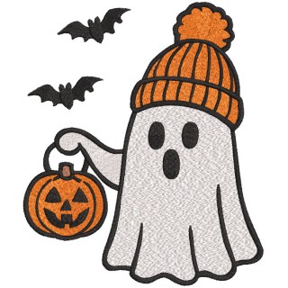 Ghost with Halloween Pumpkin embroidery design - Embroidery Design