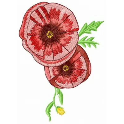 Two poppies embroidery design showcasing vibrant flowers, perfect for embellishing bags, shirts, or home decor items.