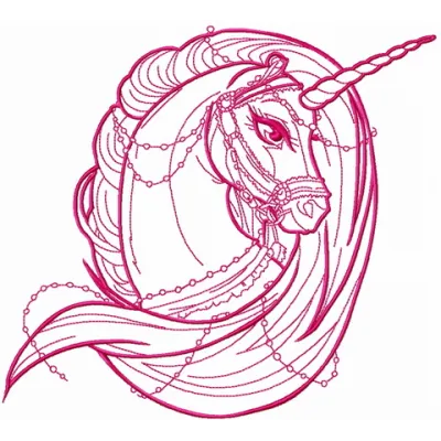 Moonlight unicorn one color embroidery design showcased on a fabric background, perfect for various stitching projects.