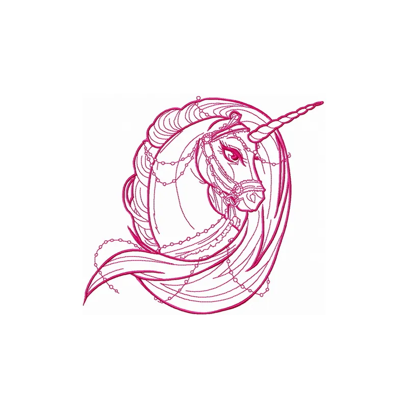 Moonlight unicorn one color embroidery design showcased on a fabric background, perfect for various stitching projects.