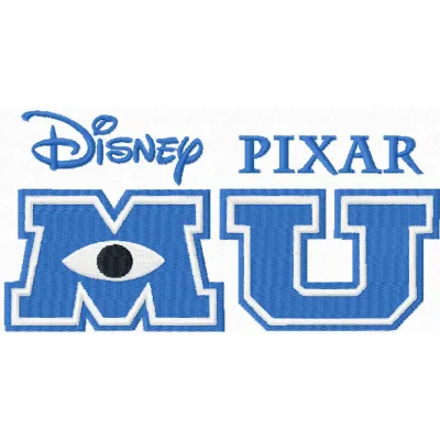 Embroidery design preview of the Monster University logo, featuring vibrant colors and playful motifs for stitching.