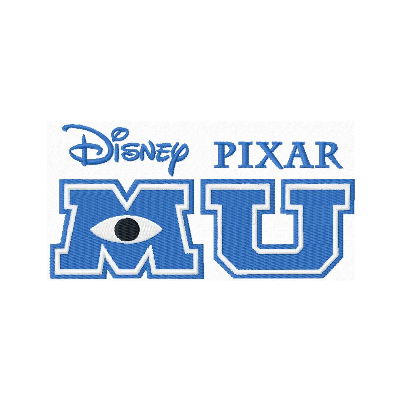 Embroidery design preview of the Monster University logo, featuring vibrant colors and playful motifs for stitching.