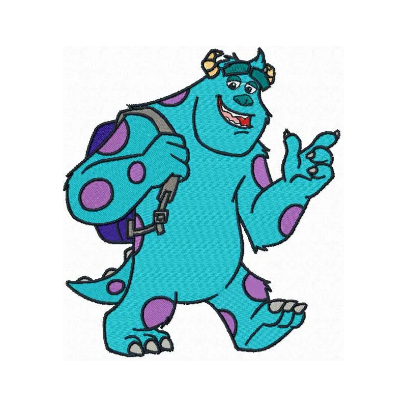 Preview of Sulley walking embroidery design from Monsters Inc, showcasing a fun and playful stitched motif.