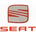 Seat logo embroidery design showcased on a denim jacket, perfect for automotive enthusiasts and hobbyists.