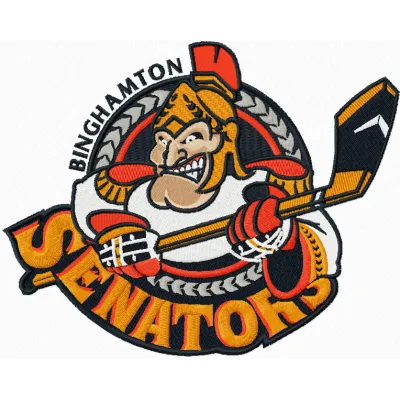 Binghamton Senators logo embroidery design showcased on a fabric, ideal for hockey-themed projects and apparel.