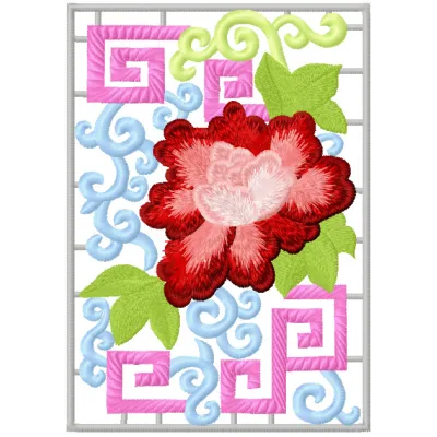 Oriental rose embroidery design showcasing intricate floral patterns, ideal for embellishing various fabric items.