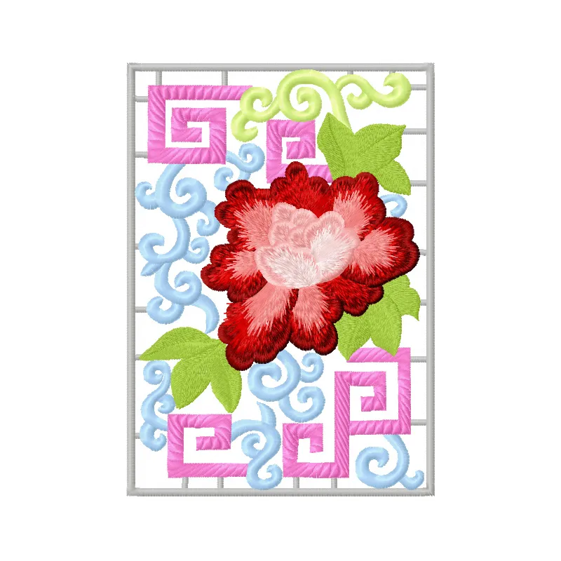 Oriental rose embroidery design showcasing intricate floral patterns, ideal for embellishing various fabric items.