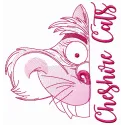 Cheshire cat muzzle sketch embroidery design featuring whimsical details from Alice in Wonderland.