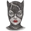 Embroidery design preview of Catwoman inspired by Michelle Pfeiffer from Batman series.