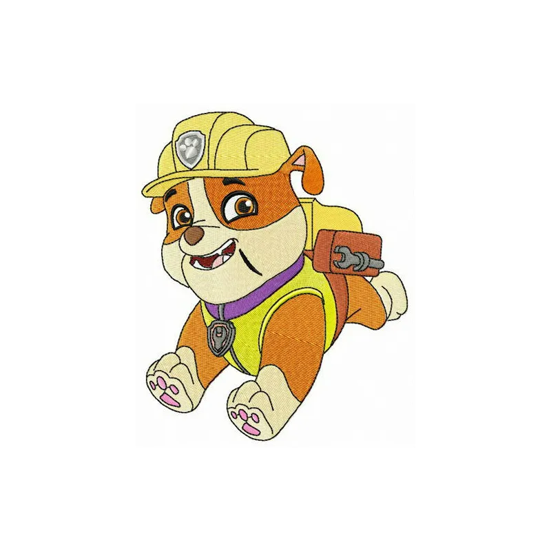 Rubble Runs embroidery design featuring Paw Patrol character, perfect for stitching on kids' clothing and accessories.
