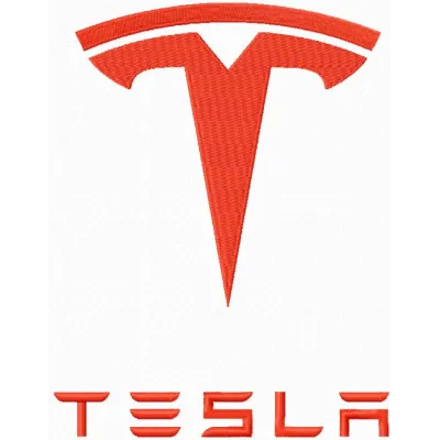 Tesla Motors logo embroidery design showcased on a sleek fabric, perfect for automotive enthusiasts' creations.