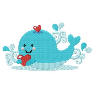 Blue whale with heart embroidery design - Embroidery Design