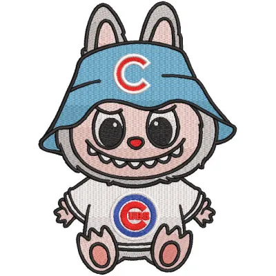 Preview of Labubu Chicago Cubs embroidery design featuring vibrant colors and detailed stitching pattern.