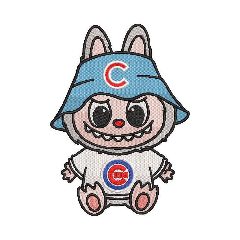 Preview of Labubu Chicago Cubs embroidery design featuring vibrant colors and detailed stitching pattern.