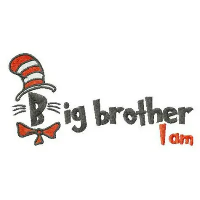 Preview of the 'Big Brother I Am' embroidery design inspired by Dr. Seuss, showcasing whimsical stitching patterns.