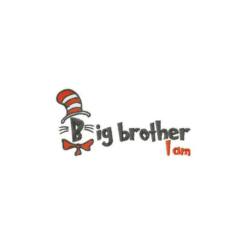 Preview of the 'Big Brother I Am' embroidery design inspired by Dr. Seuss, showcasing whimsical stitching patterns.