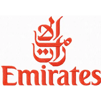 Emirates Airlines logo embroidery design preview showcasing detailed stitching pattern for aviation enthusiasts.