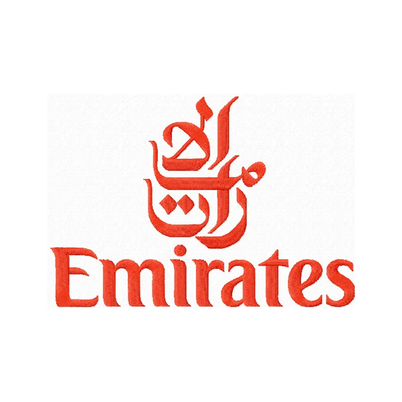 Emirates Airlines logo embroidery design preview showcasing detailed stitching pattern for aviation enthusiasts.