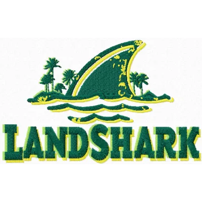 LandShark Lager logo embroidery design showcasing intricate stitching details for beverage-themed crafts.