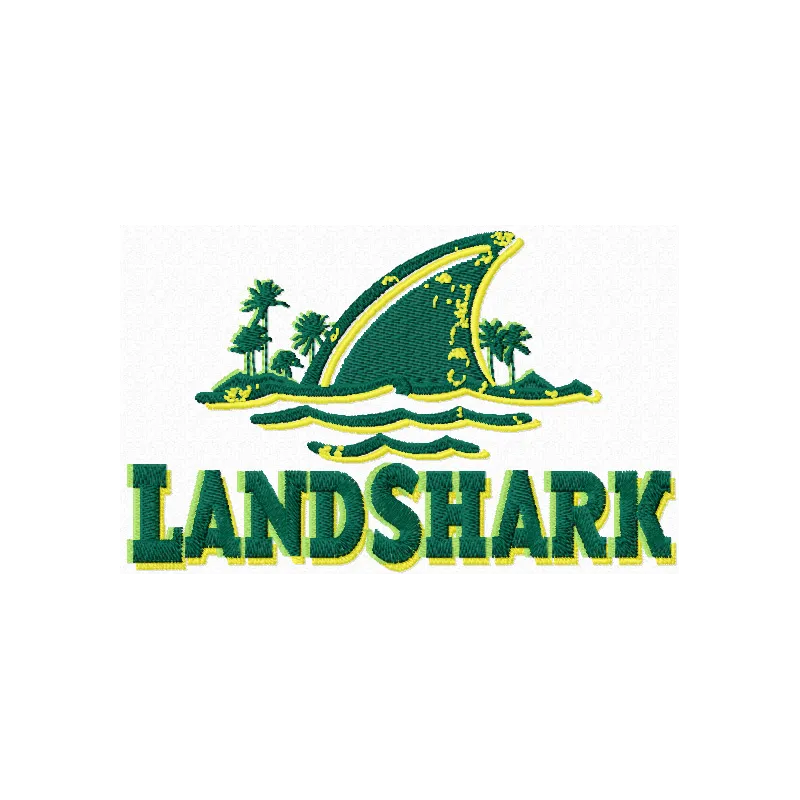 LandShark Lager logo embroidery design showcasing intricate stitching details for beverage-themed crafts.