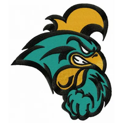 Coastal Carolina Chanticleers logo embroidery design preview showcasing intricate stitching details.