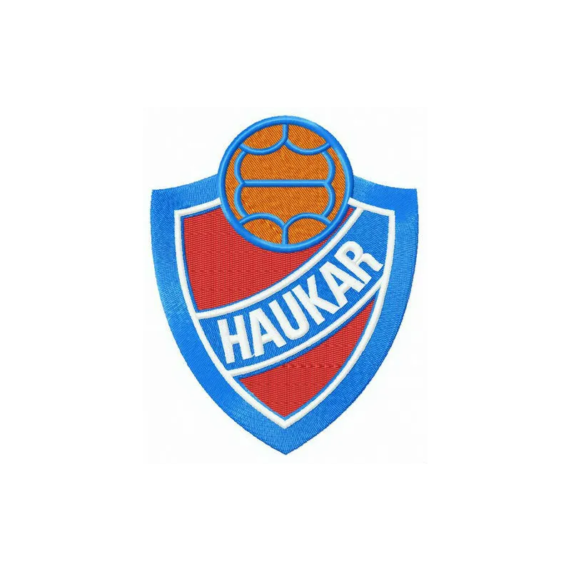 Haukar logo embroidery design showcased on a basketball, featuring intricate stitching patterns.