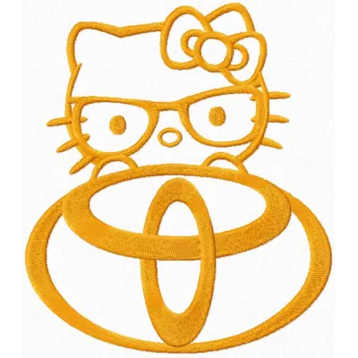 Hello Kitty Toyota logo embroidery design preview showcasing a whimsical and playful stitching pattern.
