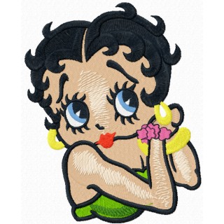 Betty Boop tries on earrings embroidery design - Embroidery Design