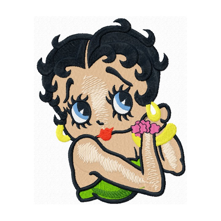 Betty Boop tries on earrings embroidery design - Embroidery Design