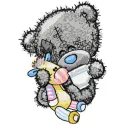 Teddy bear five o'clock tea embroidery design featuring a cute teddy with a teacup, perfect for baby onesies or pillows.