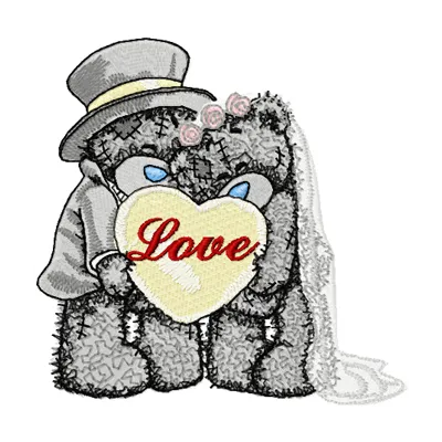 Teddy Bear wedding embroidery design showcasing a cute tatty teddy motif for charming stitching projects.
