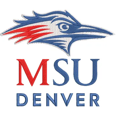 Embroidery design preview of the MSU of Denver logo pattern for college sports, showcasing vibrant colors.