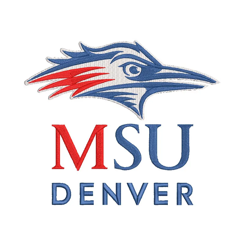 Embroidery design preview of the MSU of Denver logo pattern for college sports, showcasing vibrant colors.