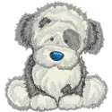 Fluffy dog embroidery design showcasing a playful motif suitable for various fabric projects.