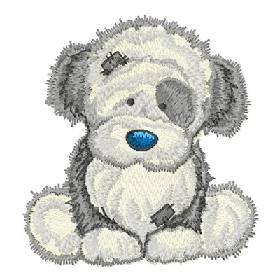 Fluffy dog embroidery design showcasing a playful motif suitable for various fabric projects.