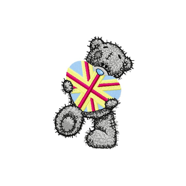 Teddy bear with gift embroidery design - Embroidery Design