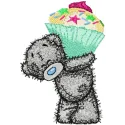 Teddy Bear Big Cupcake embroidery design featuring a cute teddy holding a colorful cupcake for crafting projects.