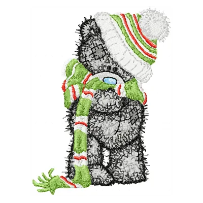 Teddy Bear very cold embroidery design showcasing a cute bear bundled up in winter attire, perfect for various projects.