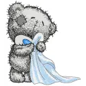 Teddy bear in the bathroom embroidery design featuring a cute bear surrounded by bath accessories.