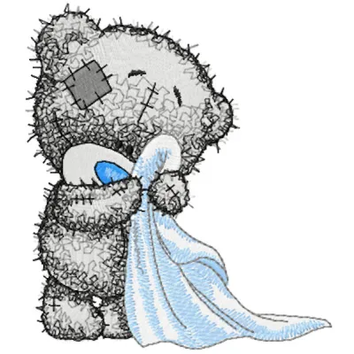 Teddy bear in the bathroom embroidery design featuring a cute bear surrounded by bath accessories.