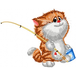 Cat fishing embroidery design - Embroidery Design