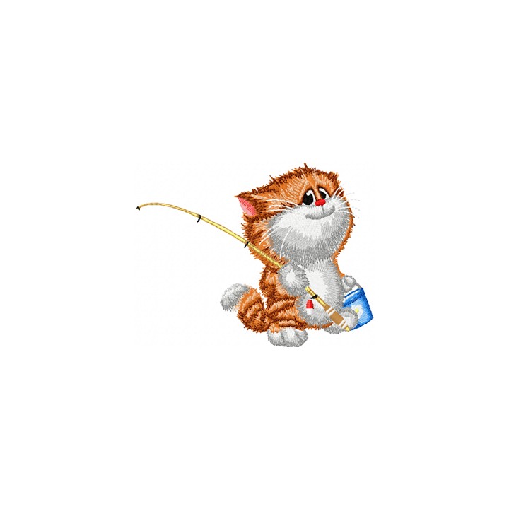 Cat fishing embroidery design - Embroidery Design
